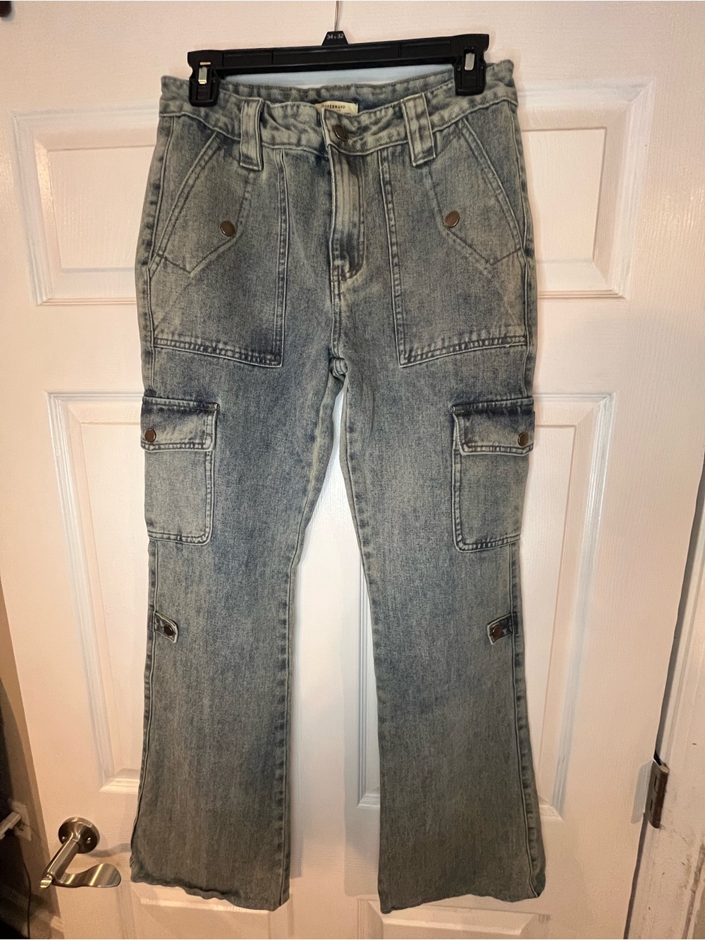 Peppermayo Light Grey Washed Flare Cargo Jeans